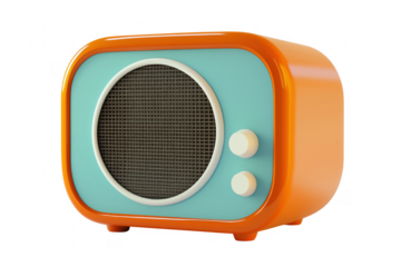 Orange turquoise retro radio isolated on a transparent background