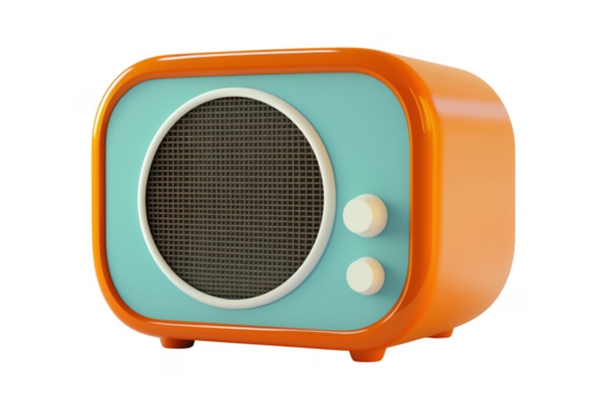Orange turquoise retro radio isolated on a transparent background