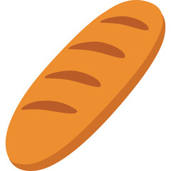 A golden brown baguette with a crisp crust and soft interior showcases its classic French shape with visible score marks on its surface isolated on a clean transparent background