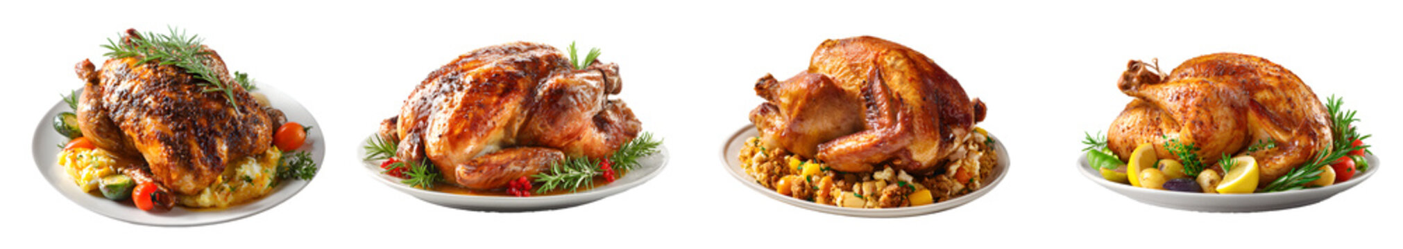 Thanksgiving Day roasted chicken or turkey isolated on white background, grilled poultry cut out transparent png