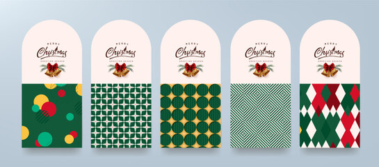 Set of modern christmas packaging patterns with abstract geometric backgrounds