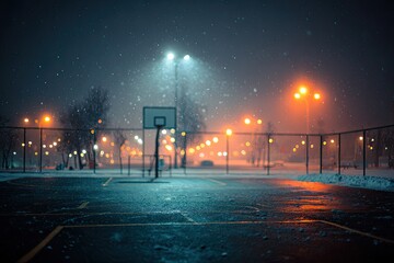 Snowy basketball court at night (4)