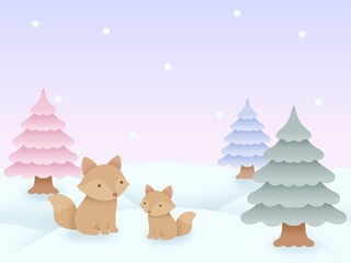 キツネと雪の背景　C