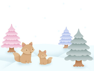 キツネと雪の背景　A