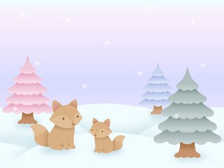 キツネと雪のシームレスパターン　D