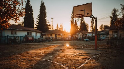 Empty outdoor court, sunset glows