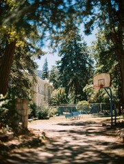 Outdoor basketball court in park setting