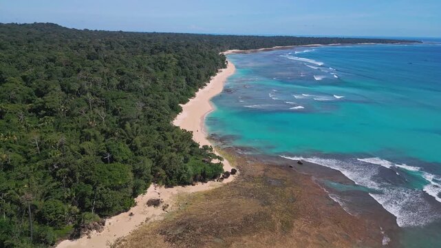 Aerial view of Plengkung Beach, Grajagan, Banyuwangi, Alas Purwo National Park, East Java, Indonesia