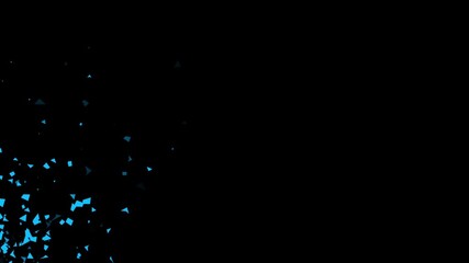Abstract animation of blue geometric shards or confetti exploding from left side on black background. For parties, events, or intros - Powered by Adobe