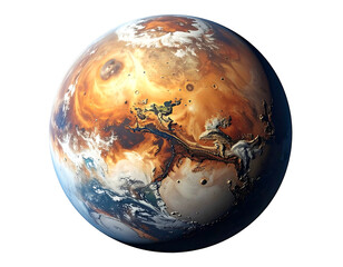 Earth-like Mars planet rendered with clouds and varied terrain, floating in a dark space environment