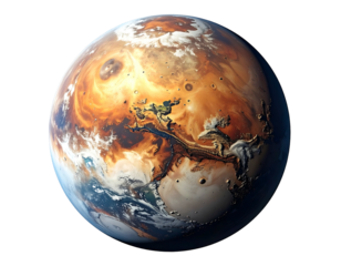Earth-like Mars planet rendered with clouds and varied terrain, floating in a dark space environment