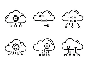 Obraz premium Set of icons illustrating the concept of cloud computing and networking