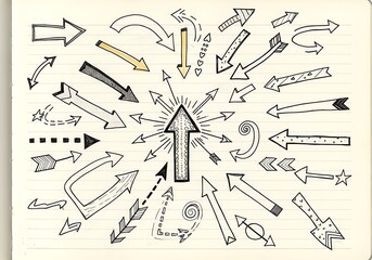 Naklejka premium Collection of handdrawn arrows pointing in various directions