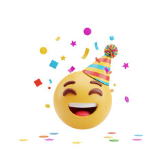 Joyful emoji celebrating with festive party hat and colorful confetti showering down, perfect for birthday announcements and festive promotions