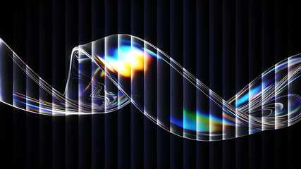Fototapeta premium Abstract dark background with transparent glowing curve and vertical stripes design element