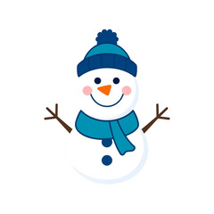 Cute Snowman with Blue Scarf and Beanie Hat
