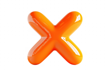 Glossy orange cross shape isolated on a transparent background
