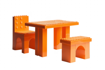 Orange building block furniture set isolated on a transparent background