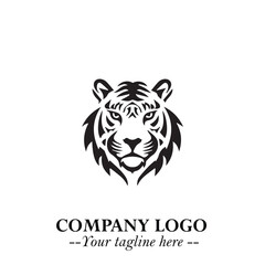 Powerful Head of Tiger Logo Symbol in Black on White Background with Bold Modern Minimalist Design