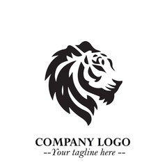 Powerful Head of Tiger Logo Symbol in Black on White Background with Bold Modern Minimalist Design