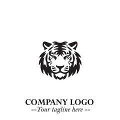 Powerful Head of Tiger Logo Symbol in Black on White Background with Bold Modern Minimalist Design