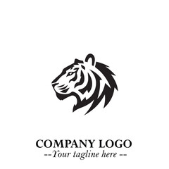 Powerful Head of Tiger Logo Symbol in Black on White Background with Bold Modern Minimalist Design