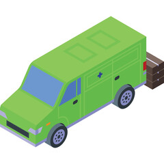 Green Humanitarian Aid Van Delivering Cargo Boxes On Transparent Background During Daytime