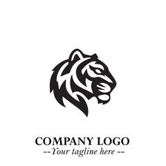 Powerful Head of Tiger Logo Symbol in Black on White Background with Bold Modern Minimalist Design