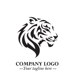 Fototapeta premium Powerful Head of Tiger Logo Symbol in Black on White Background with Bold Modern Minimalist Design