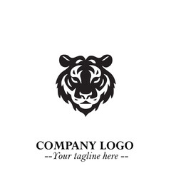 Powerful Head of Tiger Logo Symbol in Black on White Background with Bold Modern Minimalist Design