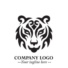 Powerful Head of Tiger Logo Symbol in Black on White Background with Bold Modern Minimalist Design