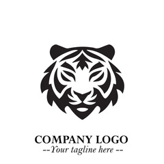 Powerful Head of Tiger Logo Symbol in Black on White Background with Bold Modern Minimalist Design