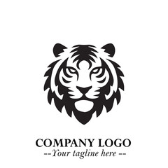 Powerful Head of Tiger Logo Symbol in Black on White Background with Bold Modern Minimalist Design