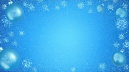 Light Blue Christmas Background with Hanging Ornaments and Snowflakes for Festive Design