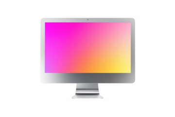 Silver computer screen displaying vibrant gradient isolated on a transparent background