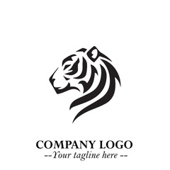 Powerful Head of Tiger Logo Symbol in Black on White Background with Bold Modern Minimalist Design
