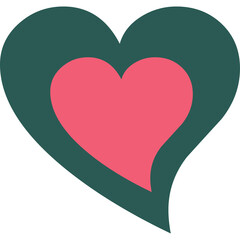 Green Heart Outline With Pink Inner Heart Silhouette On Transparent Background Symbolizing Love And Affection