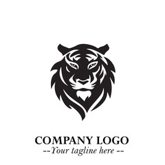 Powerful Head of Tiger Logo Symbol in Black on White Background with Bold Modern Minimalist Design