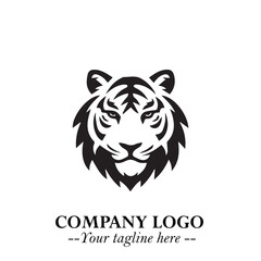 Powerful Head of Tiger Logo Symbol in Black on White Background with Bold Modern Minimalist Design