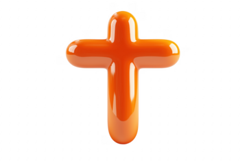 Glossy orange cross isolated on a transparent background