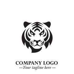 Powerful Head of Tiger Logo Symbol in Black on White Background with Bold Modern Minimalist Design