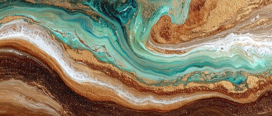 Swirling teal, gold, and brown paint texture