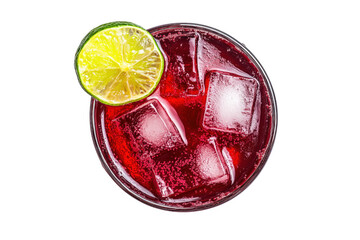 Crimson beverage with lime ice isolated on a transparent background