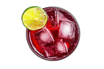 Crimson beverage with lime ice isolated on a transparent background