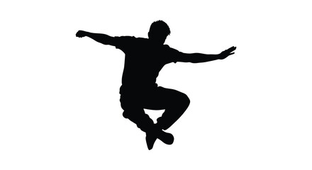 Dynamic silhouette of a male dancer in mid air with arms outstretched in a powerful leap