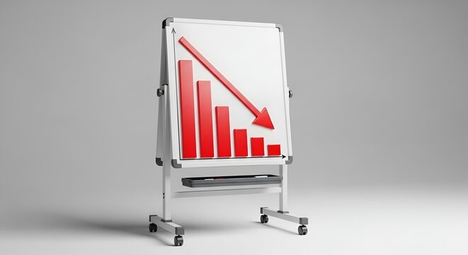 Decreasing graph on a whiteboard illustrating economic decline or market downturn - Powered by Adobe