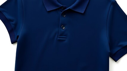 A navy short-sleeve polo shirt with ribbed details, showcasing classic casual wear.