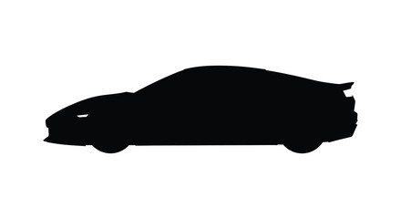 A sleek modern sports car is depicted in a stark black silhouette against a clean white background showcasing its aerodynamic form silhouette