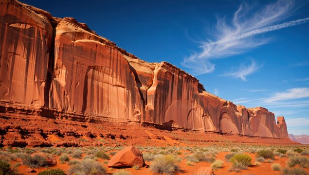 Monument valley navajo tribal park with red rock buttes and blue sky in utah on a sunny day - Powered by Adobe