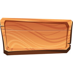 Cartoon Wooden Sign with Natural Grain Texture and Dark Brown Edges Isolated on Transparent Background
